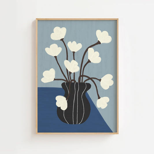 White Flowers in Black Vase