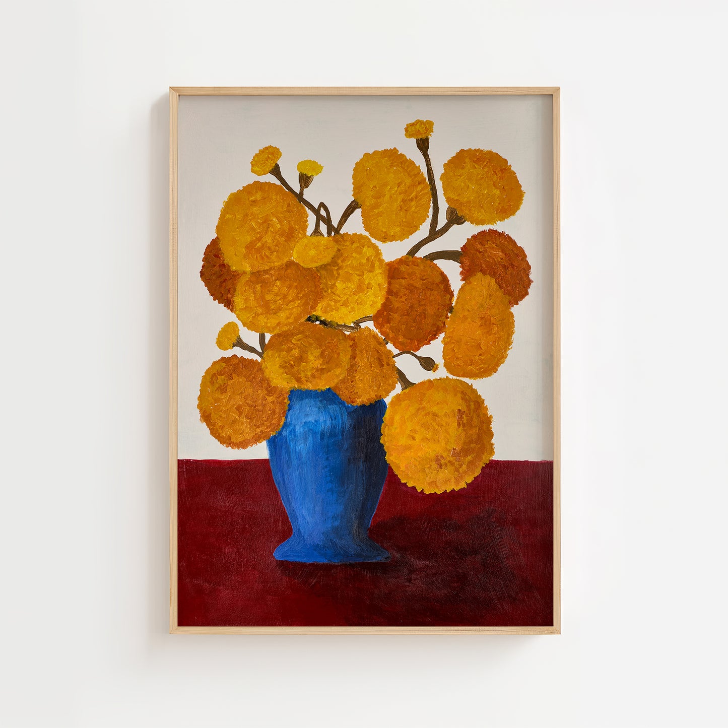 Marigolds in Blue Vase
