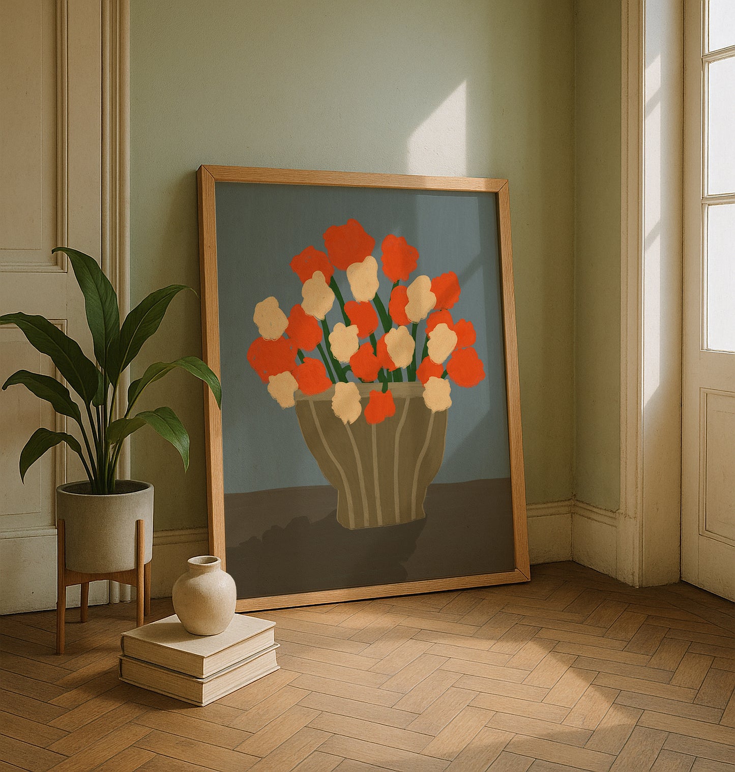 Flowers in Striped Vase